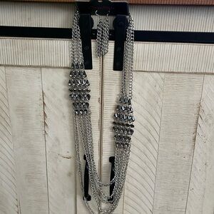 Heavy Metal Dark Rhinestone Multi-Chain Necklace